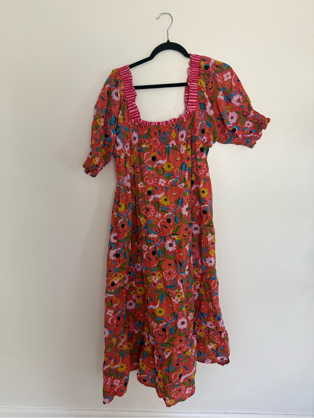 Printfresh Dress The Muse Tiered Midi Dress Smocked Puff Sleeve in Peach Cobbler - Picture 5 of 7